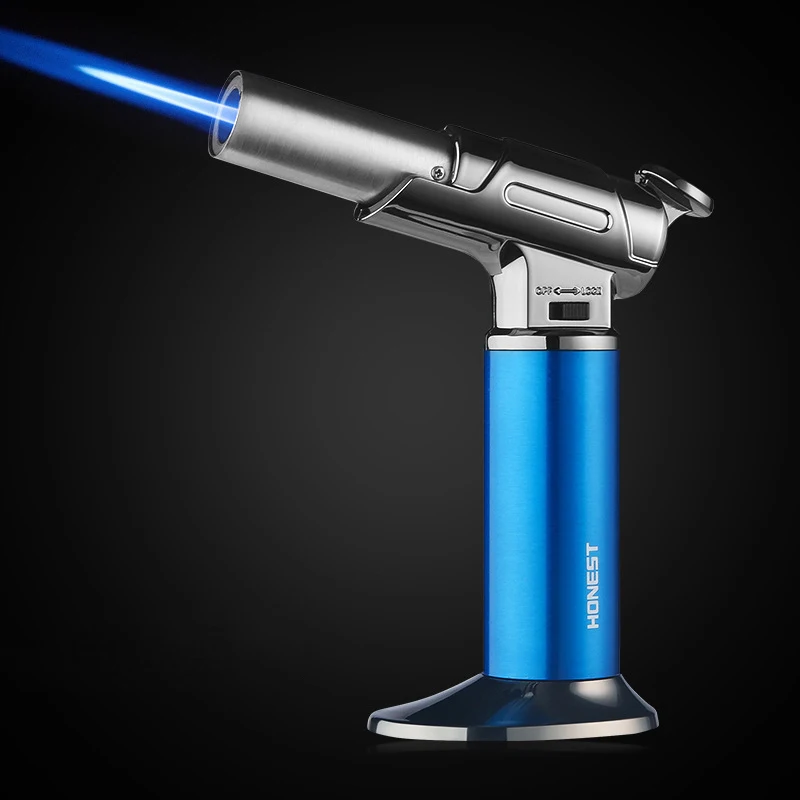 HONEST Metal Multi Outdoor Windproof Butane Gas Lighter Turbo Torch Blue Flame Straight Down Lighter Cigar Kitchen BBQ Tool