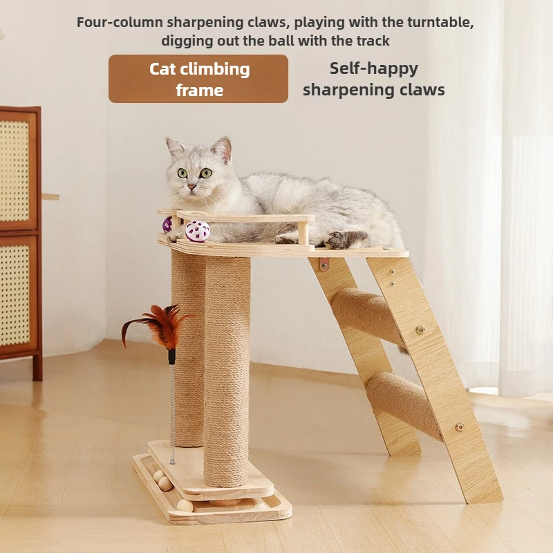 

Многоуровневая рамка для лазанья для кошек, когтеточка с платформой для прыжков, колокольчик, игрушки для домашних животных, износостойкие аксессуары для дома с кошачьей башней