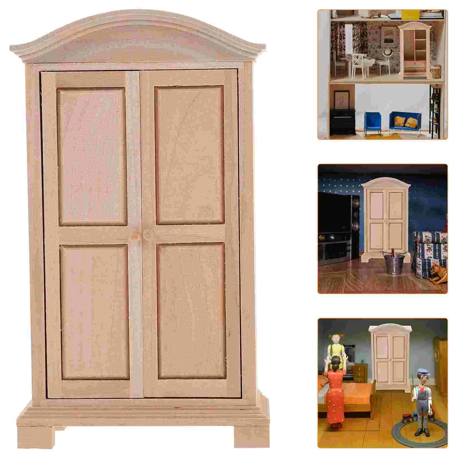 

Wood Mini Wardrobe Dollhouse Miniature Closet Model House Layout Prop Diy Mini Furniture mini wooden wardrobe