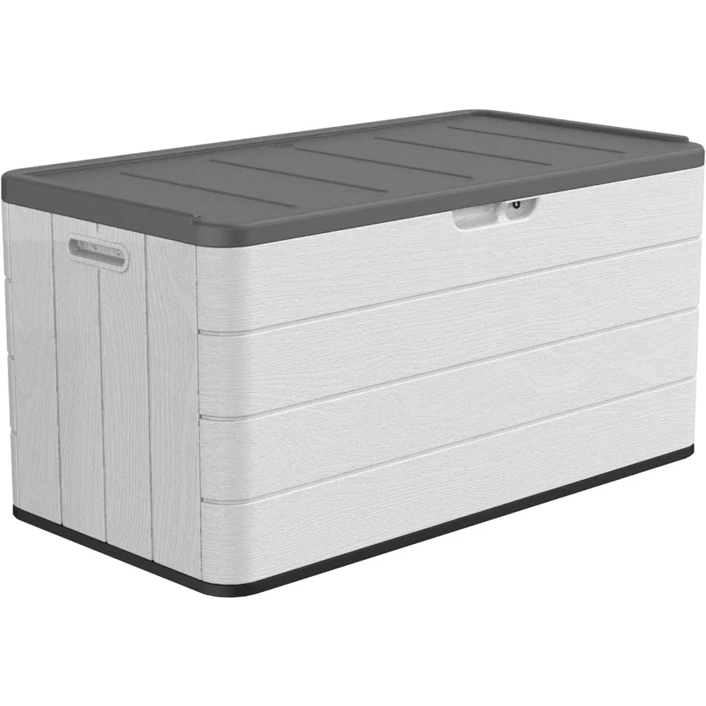 

Large resin deck box lockable, outdoor garden storage box waterproof, elegant cushion storage platform, garden tools