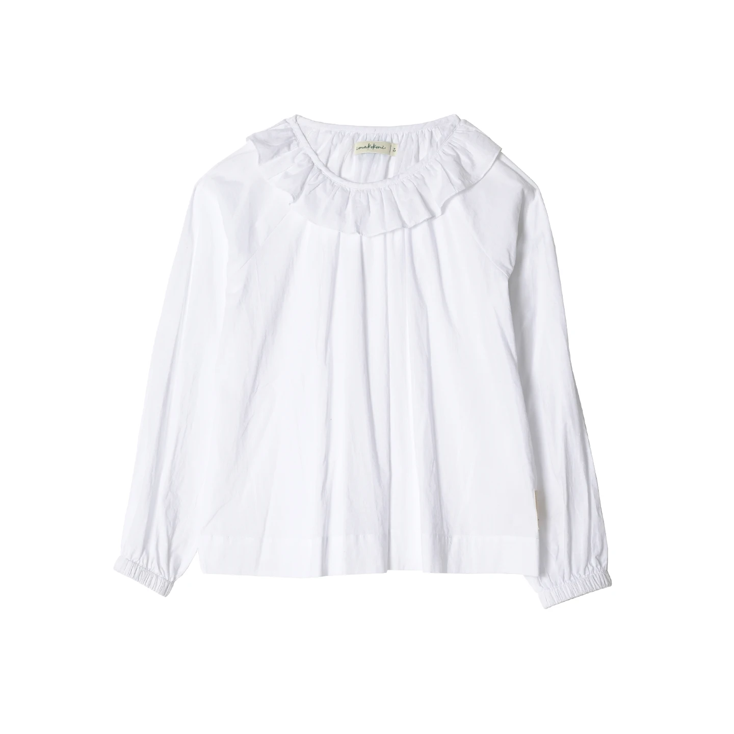 Women's White Ruffled Neckline Long - Sleeve Shirt Loose Fit Pleated Front Blouse 255170