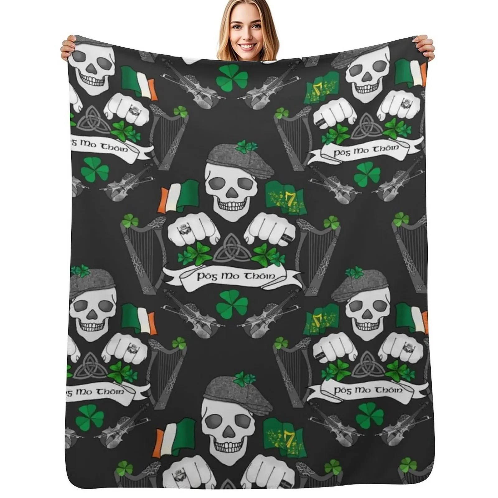 Irish Celtic Punk Rock Throw Blanket Custom Retros cosplay anime For Sofa Thin Sofa blankets and throws Blankets