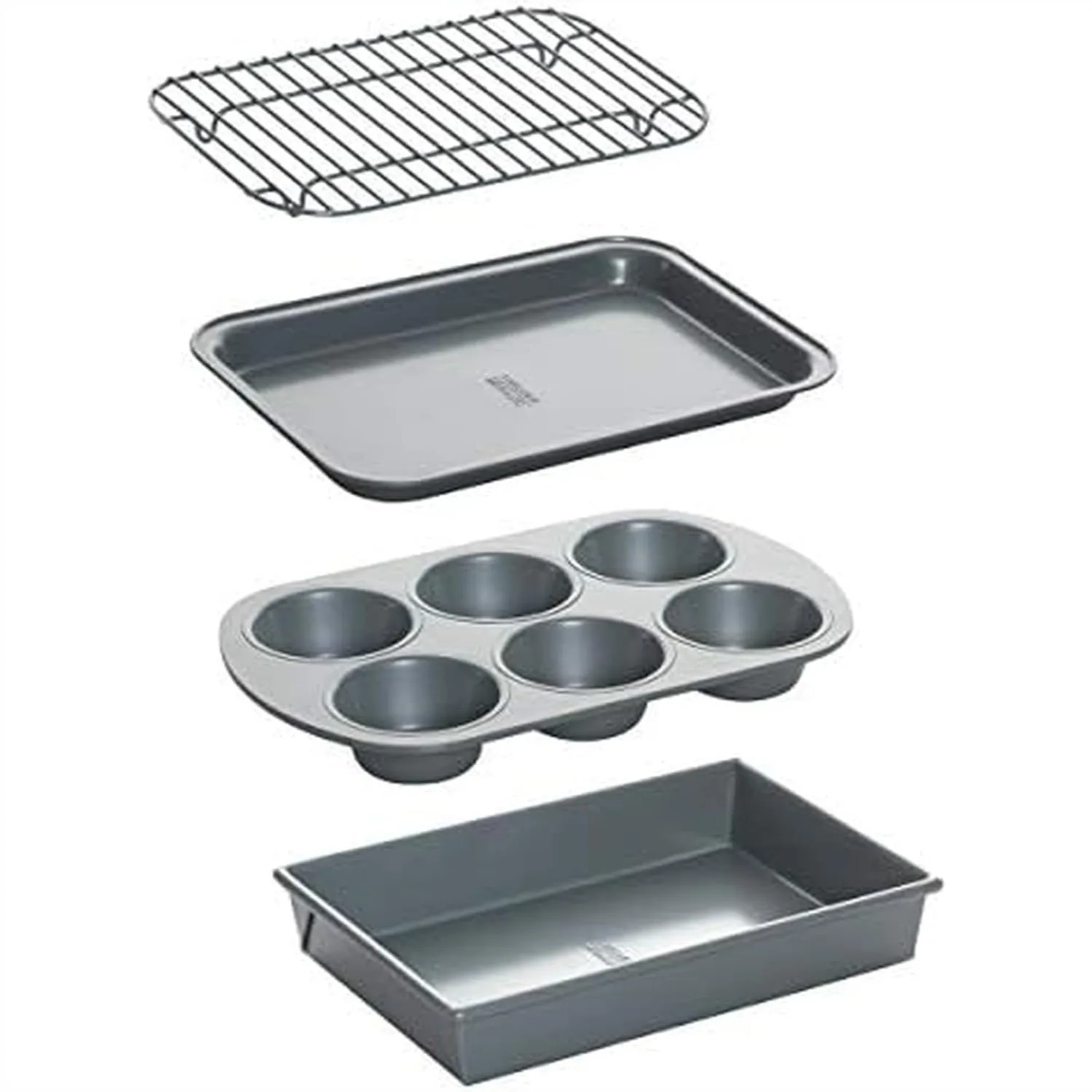 

4-Piece Non-Stick Toaster Oven Set with Baking Pan, Cooling Rack, and Muffin Pan