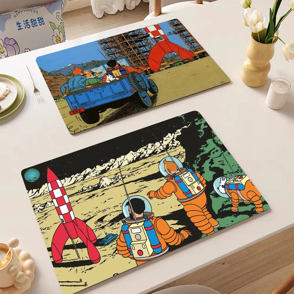 Tintins Adventures Absorbent Drain Mat Countertop Dry Mats Printed Coffee Machine Draining Pad Kitchen Table Tableware Placemats