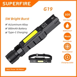 SUPERFIRE G19 LED+COB Head Flashlight with Magnet High Power Work light Adjustable Headlamp USB Rechargeable Waterproof Lantern