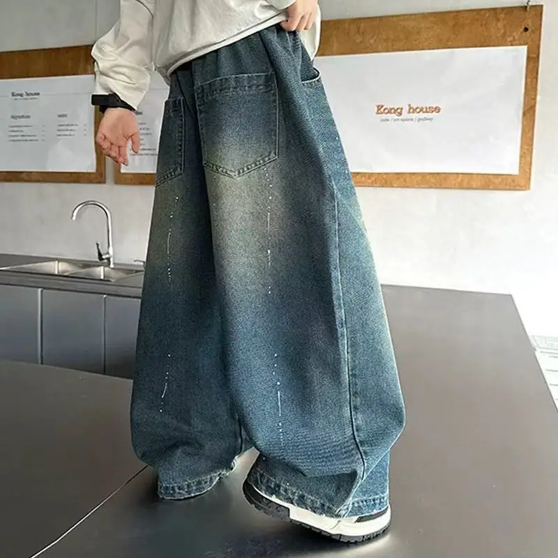 2025 New Boys' Straight Leg Jeans - Loose Fit Casual Denim Pants for Tall Boys, Spring Autumn Seasonal Kids' Wear