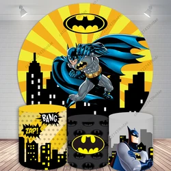 Round Backdrop Batman Theme Boy Children Birthday Party Background Super Bat Night Knight Cylinder Elastic Cover Decor Banner