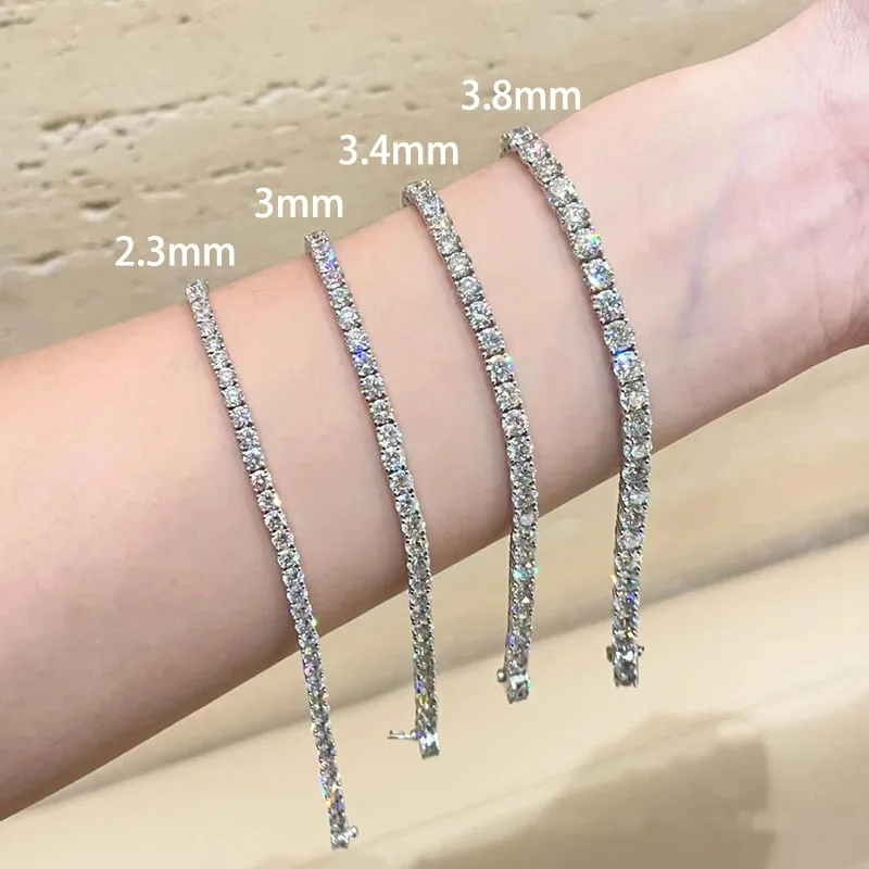 2.5mm 3mm 4mm Lab Created Diamond (CVD hpht) Tennis Line Bracelet 925 White Silver 18cm