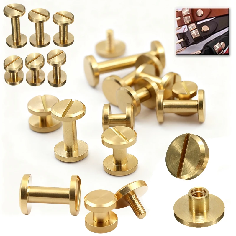 10-30Pcs Solids Brass Chicago Screws Rivets for Leather Craft, Belt Bag Strap, Wallet Making, Round Head Post Stud, DIY Hardware