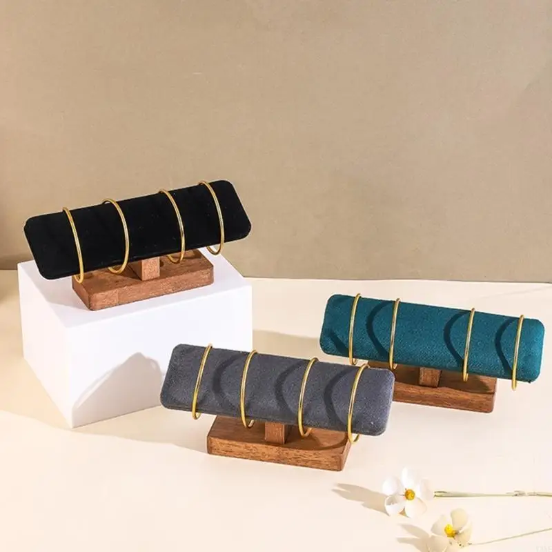 

Y3NE Wooden Base Velvets Jewelry Display Rack for Bracelets Bangle Storage Holder