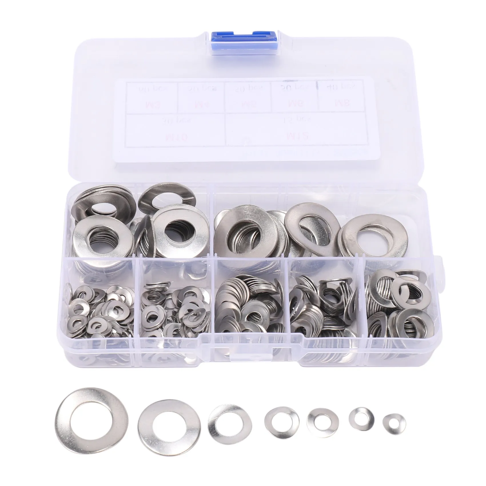 295 Pcs 304 Stainless Steel Spring 2 Wave Washer Gasket Assortment Kit (M3 M4 M5 M6 M8 M10 M12)