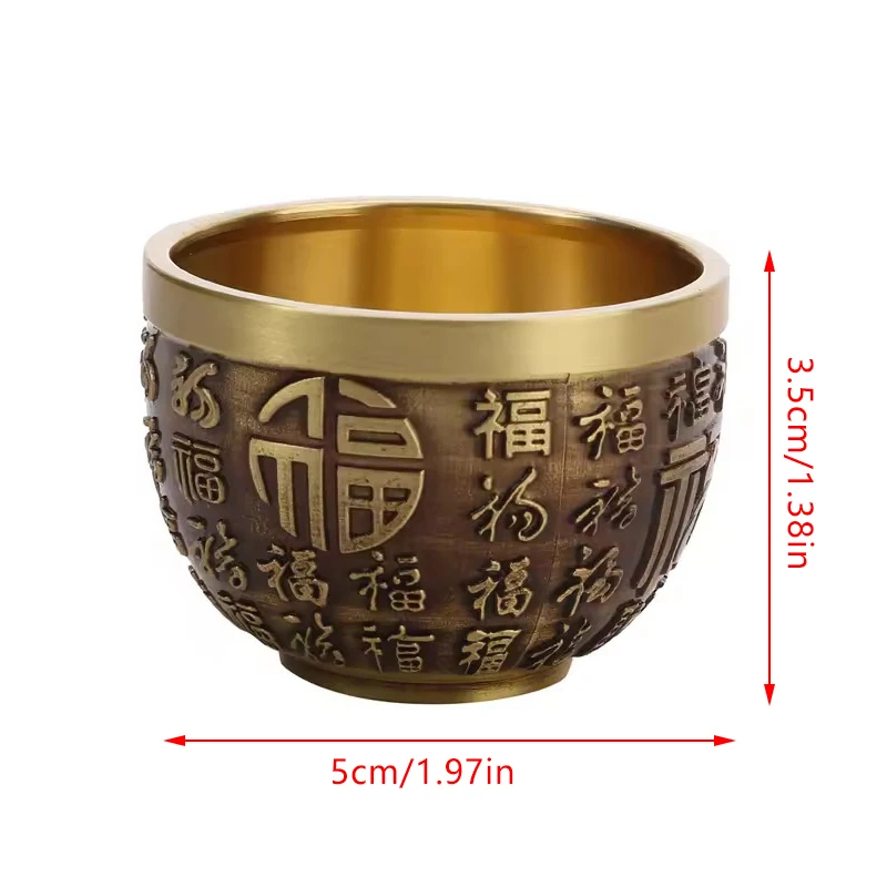 Buona fortuna Phoenix Cilindro Ornamento Tazza da bere tradizionale in ottone intagliato a mano Ottone puro Ottone Feng Shui Ciotola Ornamento fortunato