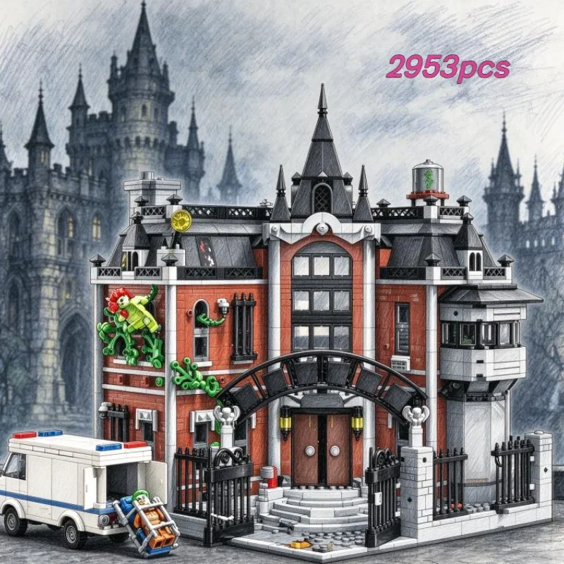 2026 In Stock 2953pcs Grey Spire Sanitarium Creative Puzzle Model Building Block Bricks For Festival Birthday Holiday Gifts
