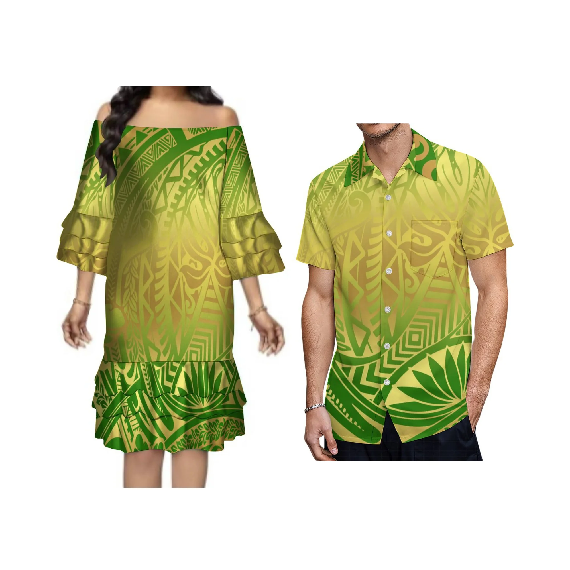 Drop Shipping Large Size Three Quarter Sleeves Layered Ruffle Tiered Mini Dresses Custom  Polynesian Tribal Dress 8XL