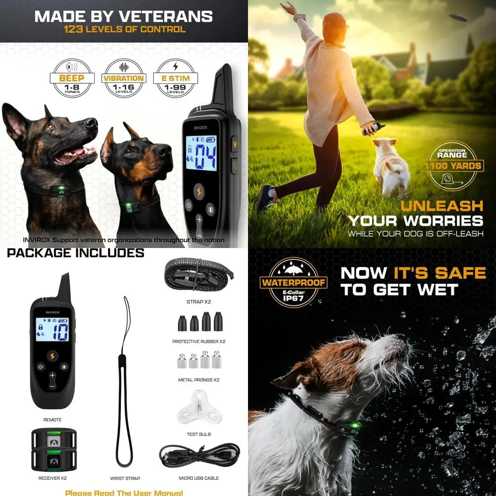 

Advanced 2026 Dog Training Collars for Large Dogs, Waterproof, Rechargeable, 123 Levels, 1100 Yard Range