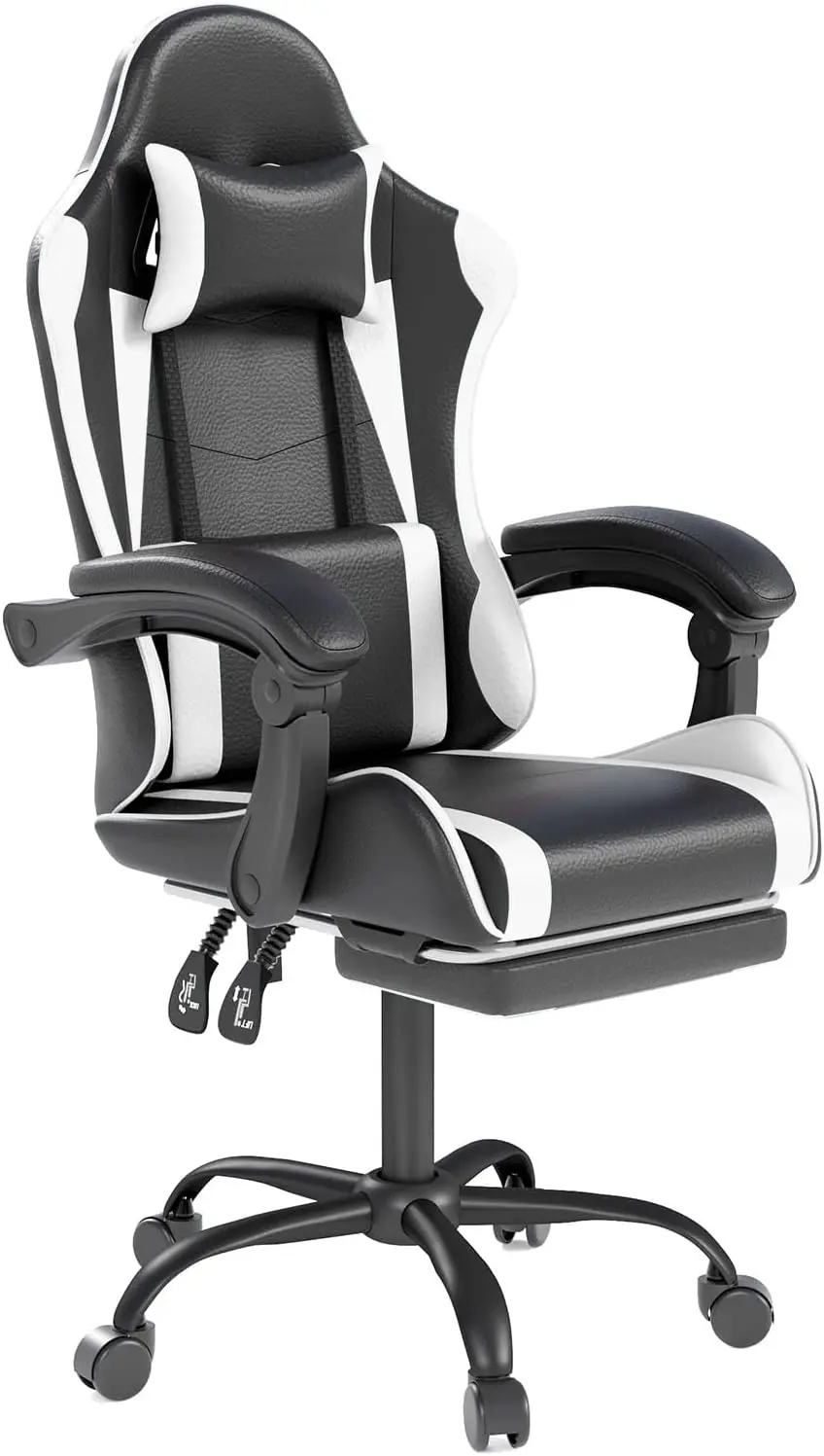 Gaming Chair Leather High Back Ergonomic Design High Back Office Chair, Headrest & Lu All Seasons Universal White