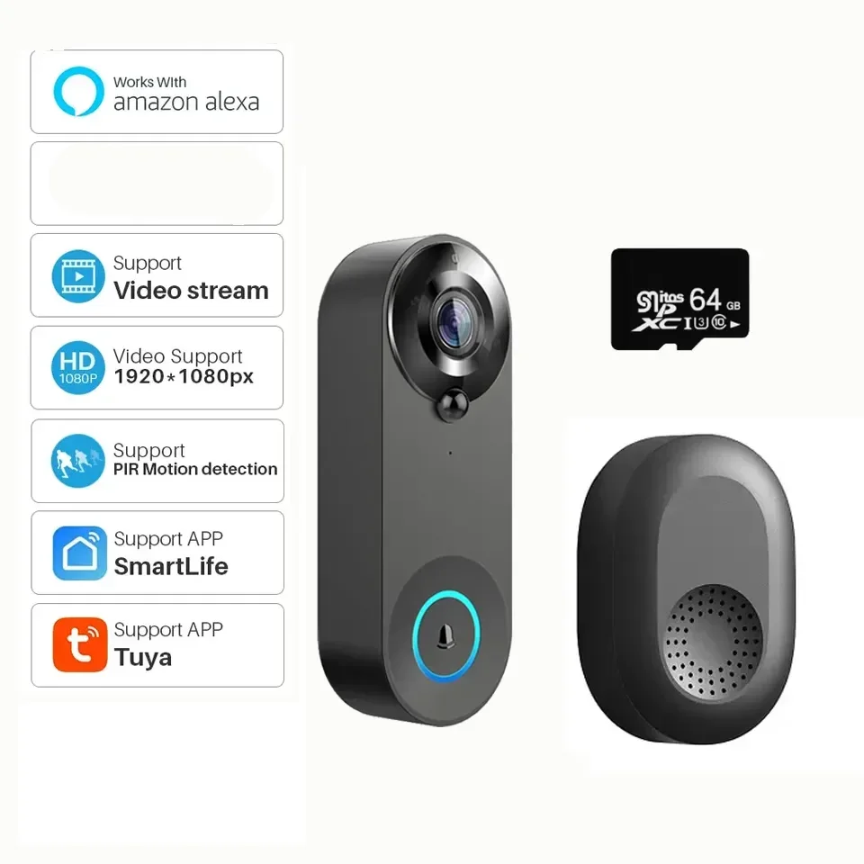 tuya smart video intercom campainha campainha sem fio visao noturna camera de seguranca domestica bateria 4400mah wi fi 1080p 01