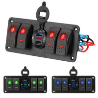 LED Digital Voltmeter Waterproof Marine Rocker Switch Panel 12~24V Circuit Control Car Switch Panel 4 Gang