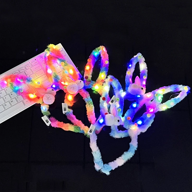 1PC Led Glow Rabbit Bunny Cat Ears Headband With Lights Costume Party Decor Props Children Adult Girl Party Decoration Gift