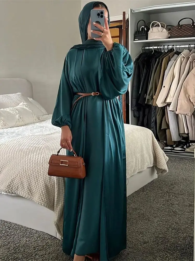 Satin Dubai Open Abaya Muslim for Women Sets Islam Kaftan Modest Dresses Kebaya Caftan Marocain Robe Femme Ensembles Musulmans