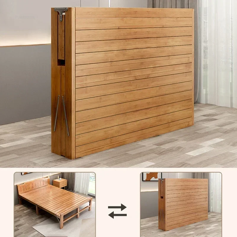 Bamboo Old-fashioned Folding Bed for Bedroom Modern Hard Board Beds Creative Personalized Design Folding Beds for Rental House S