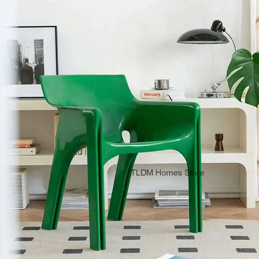 Grüner Esszimmerstuhl aus Kunststoff, Designer-Stil, hohe Rückenlehne, moderne Armlehnen, weiß, ergonomischer Party-Sessel, Waschtisch, Comedor, Hotelmöbel