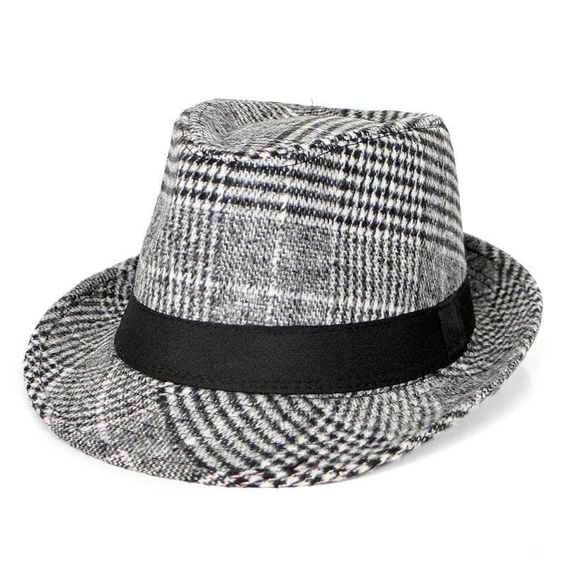 Autumn and Winter Men's Hats Flannel Plaid Fabric Warm Middle-Aged and Elderly Jazz Hats Casual Hats Men's Hat