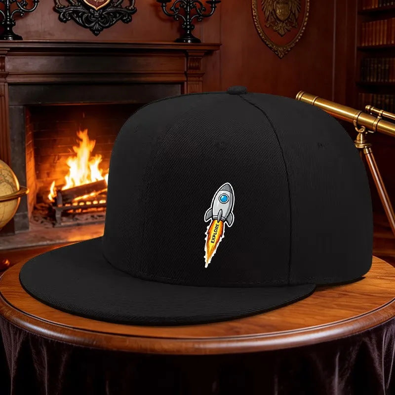 Rocket Print Adjustable Snapback Cap Unisex Outdoor Sports Hat for Space Exploration Enthusiasts