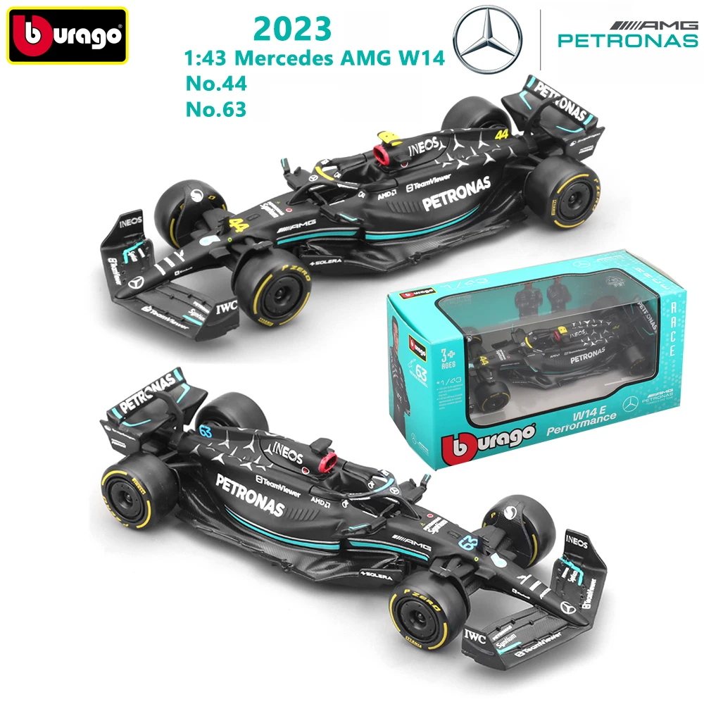 2023 Mercedes AMG Petronas W14 auto da corsa #44 #63 Bburago 1:43 Diecast modello di auto giocattoli regali per adulti