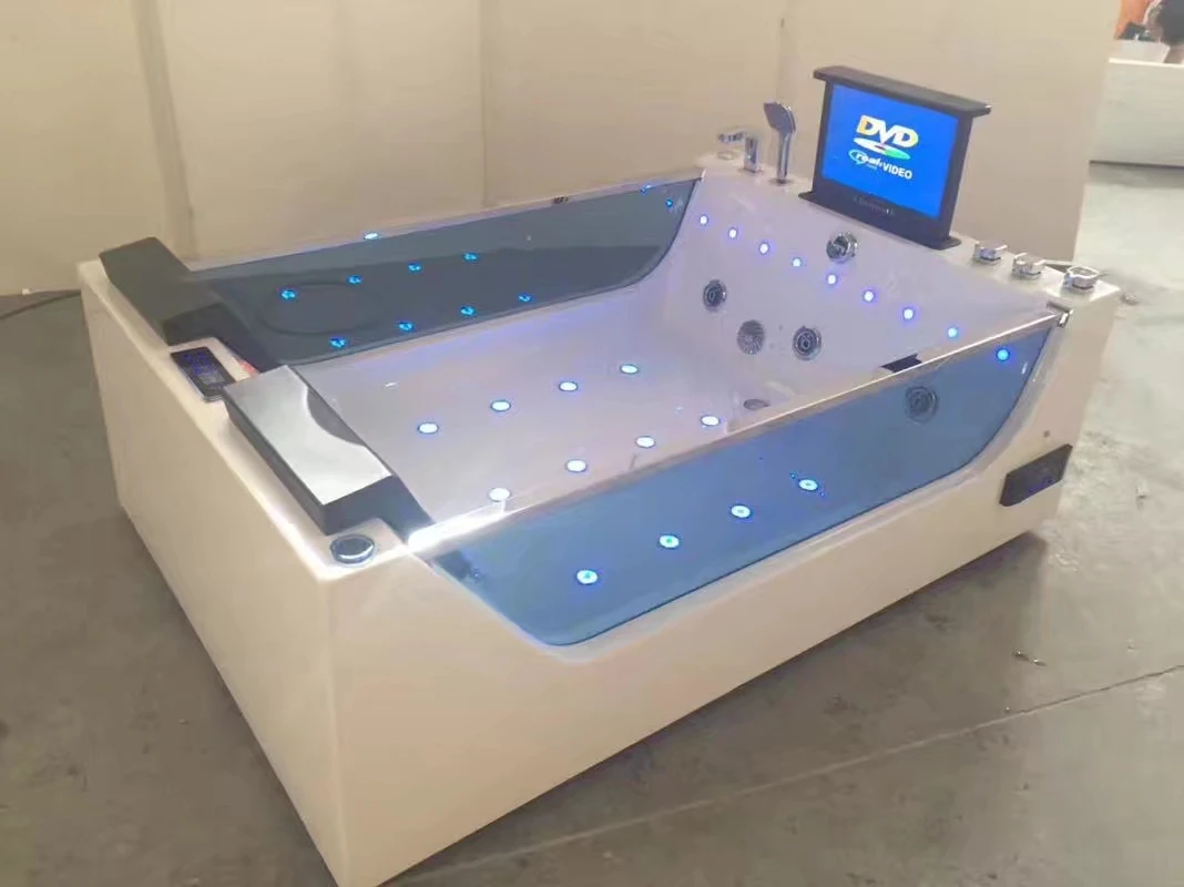2 Glass Panel Whirlpool Bathtubs Laser Spa Walk In Tub Shower Beautiful Color Lights Air Jet Bubble Clear Acrylic Square Shape
