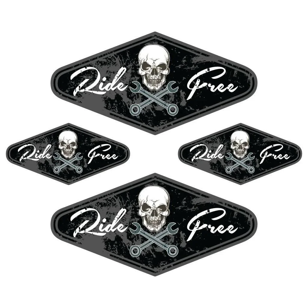 For 1Set RIDE FREE STICKER SET Biker Motorcycle Cafer Racer Chopper Bobber helmet decal b