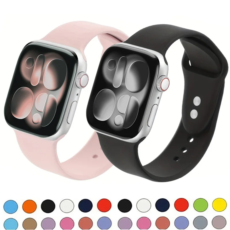 Silicone Sport Band Double Pin Strap For iWatch Series 9/8/7/6/5/4/SE Ultra 49/45/44/42/41/40/38mm Sweatproof Wrist