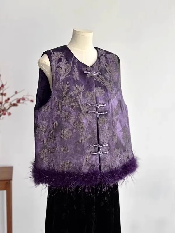 

Пальто унисекс оверсайз фиолетового цвета в китайском стиле, осенне-зимнее, модное, городское, на одной пуговице