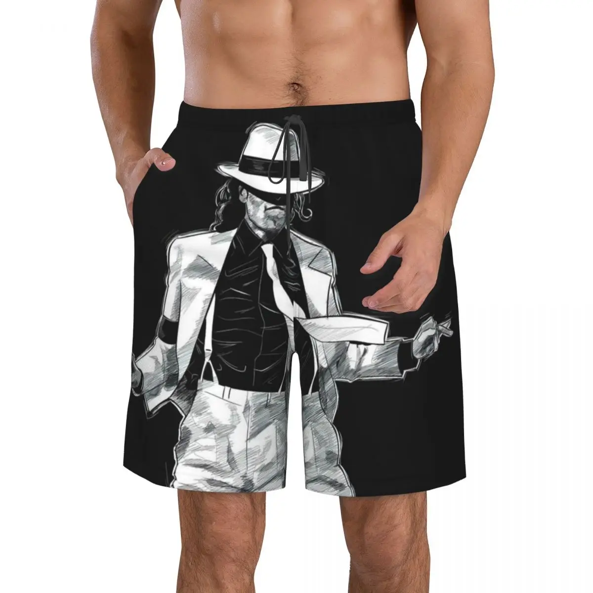 Michael Jackson Men's Beach Shorts Fitness Quick-drying Swimsuit Funny Street Fun 3D Shorts