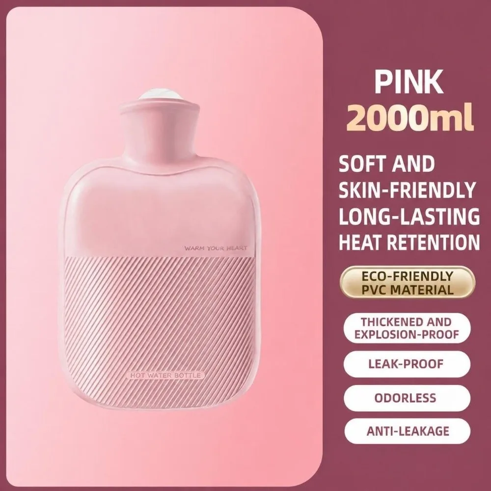 PVC Hot Water Bottle 1000/2000ML Explosion-Proof Hot Water Bag With Removable Faux Rabbit Fur Cover Hand Warmer Winter Heating