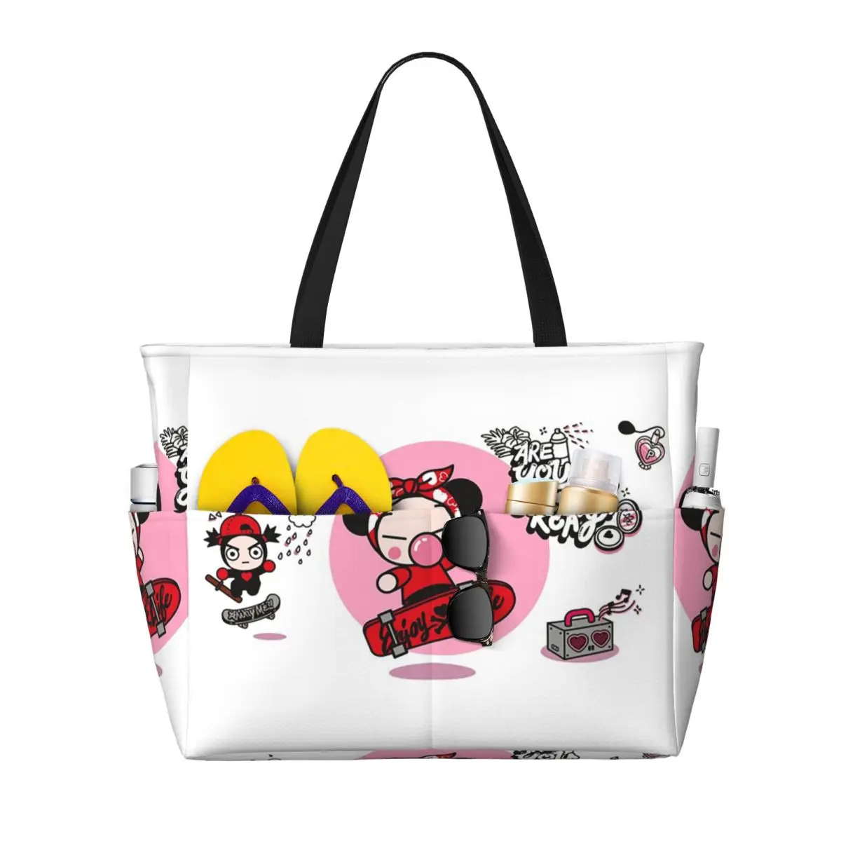 

Cartoon Pucca Beach Tote Bag Sport Gym Yoga Duffle Large Tote Bag Women Travel Bag Fitness bag