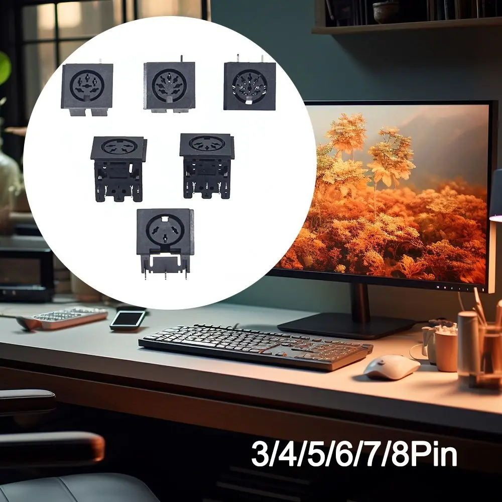 3 4 5 6 7 8 Pin DIN Female Socket Connector 4 5 6 8 Poles Mini Keyboard and Mouse Socket 4P/5P/6P/7P/8P PCB Panel Mount