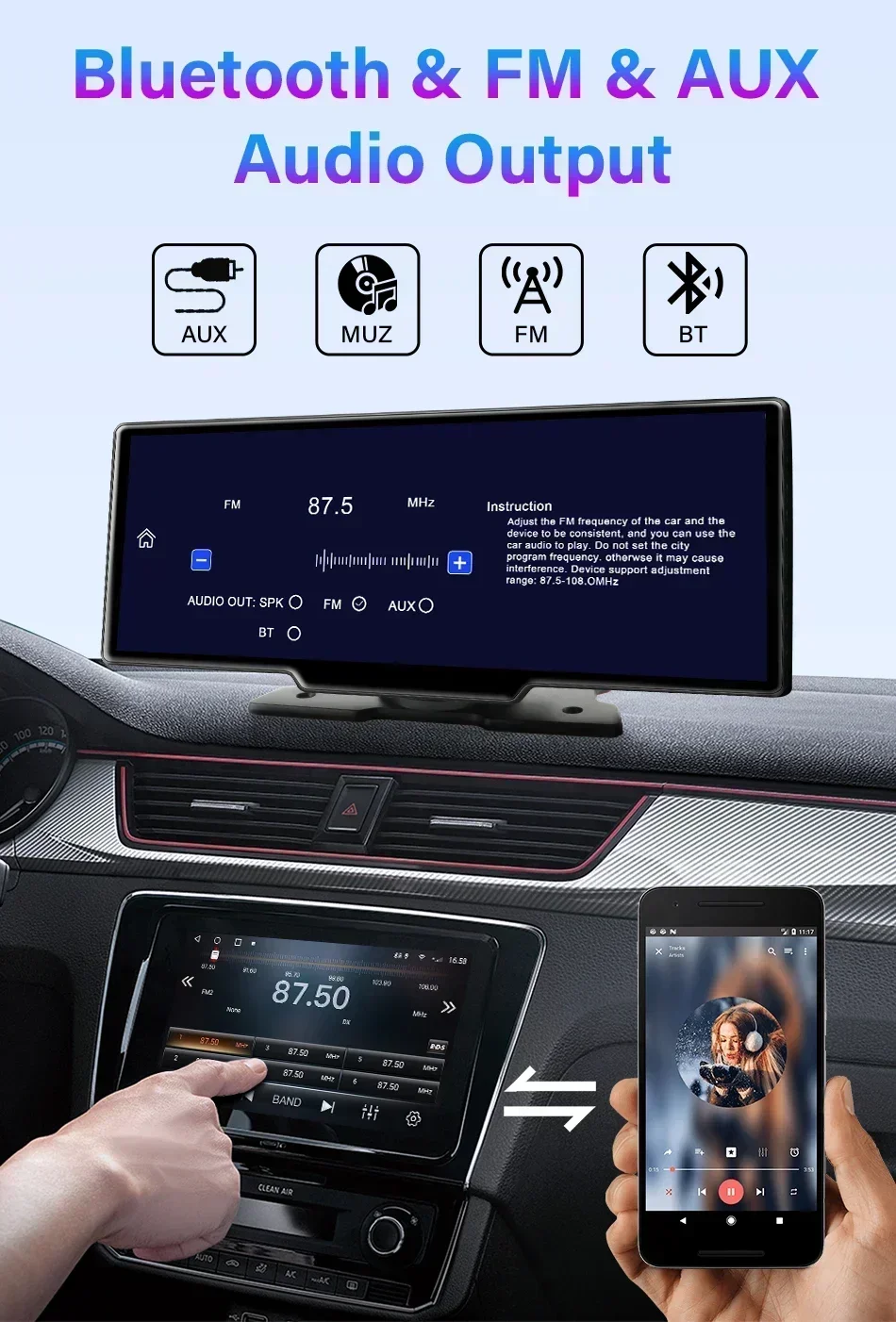 Srnubi 10,26" Dash Cam Rearview Wireless Carplay & Android Aut 4K DVR Navigation Player Dual Len Recorder Dashboard WIFI 5.0BT – Detail 11