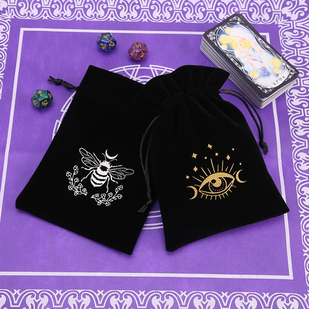 Bolsa de almacenamiento de Tarot de terciopelo negro piezas, Mini paquete con cordón, bolsa de cristal de adivinación de bruja, soporte para dados,