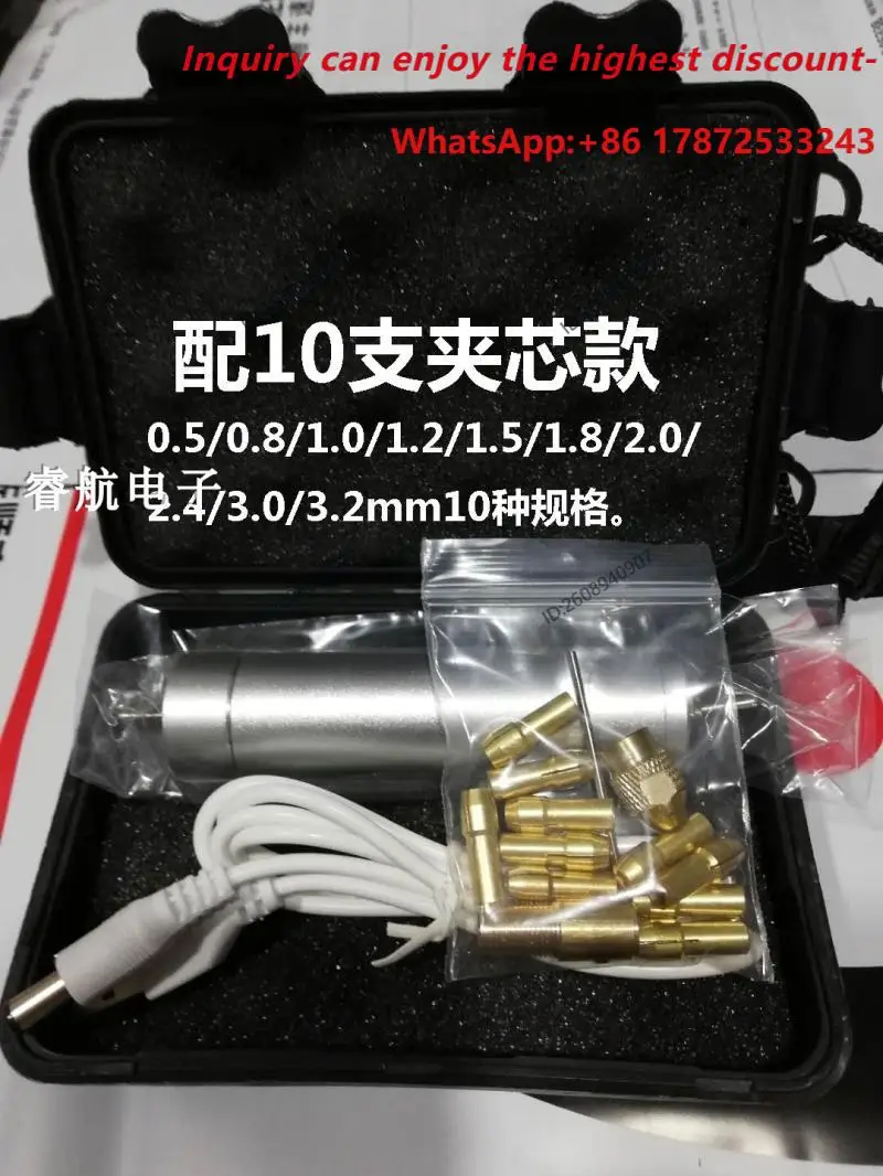 Powered by a 5V power bank, DIY hand drill/grinder with 180mm motor, aluminum alloy casing, and tool box