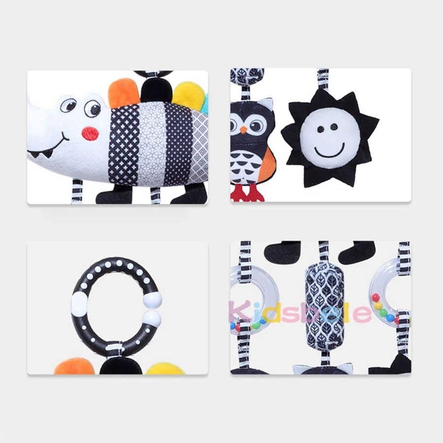 Jouet d'activité en spirale pour bébé, pour poussettes, sièges de voiture, hochet froissé, peluche suspendue, jouet de développement sensoriel pour nouveau-né à haut contraste