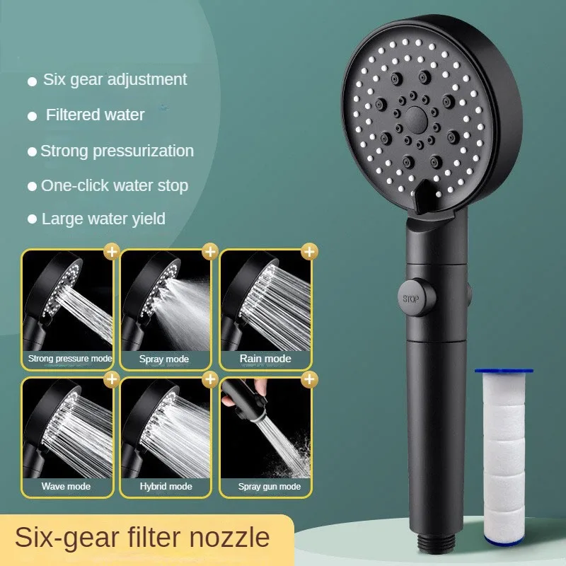 High Pressure Shower Head 6 Modes Adjustable Showerheads with Hose Water Saving One-Key Stop Spray Nozzle Bathroom Accessories