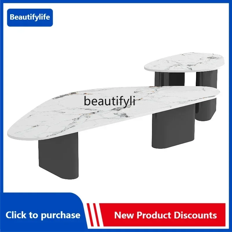 

ls 42Italian rock slab size coffee table combination special-shaped light luxury living room post-modern minimalist stainless st