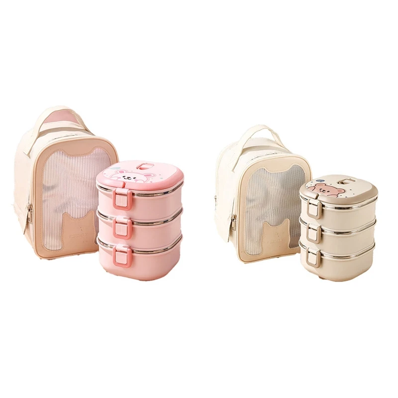 304 Stainless Steel Insulated Lunch Box With Spoon Stacked Bento Box Portable Cute Food Box Leak Proof Food Container Durable