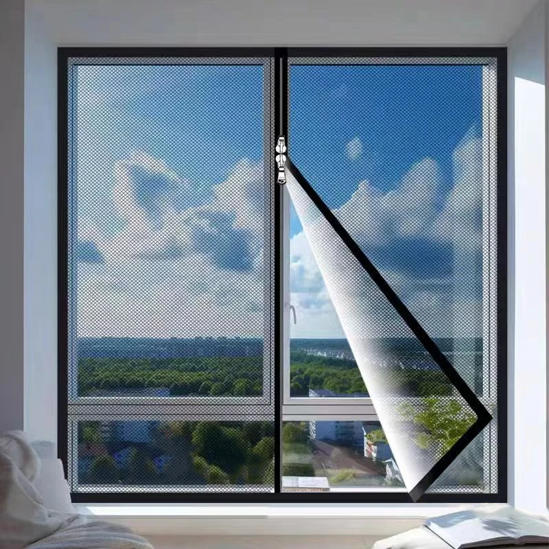 Black，Multi size window mesh with zipper Self-adhesive zipper ,mosquito nets for windows anti mosquito window door curtain mesh