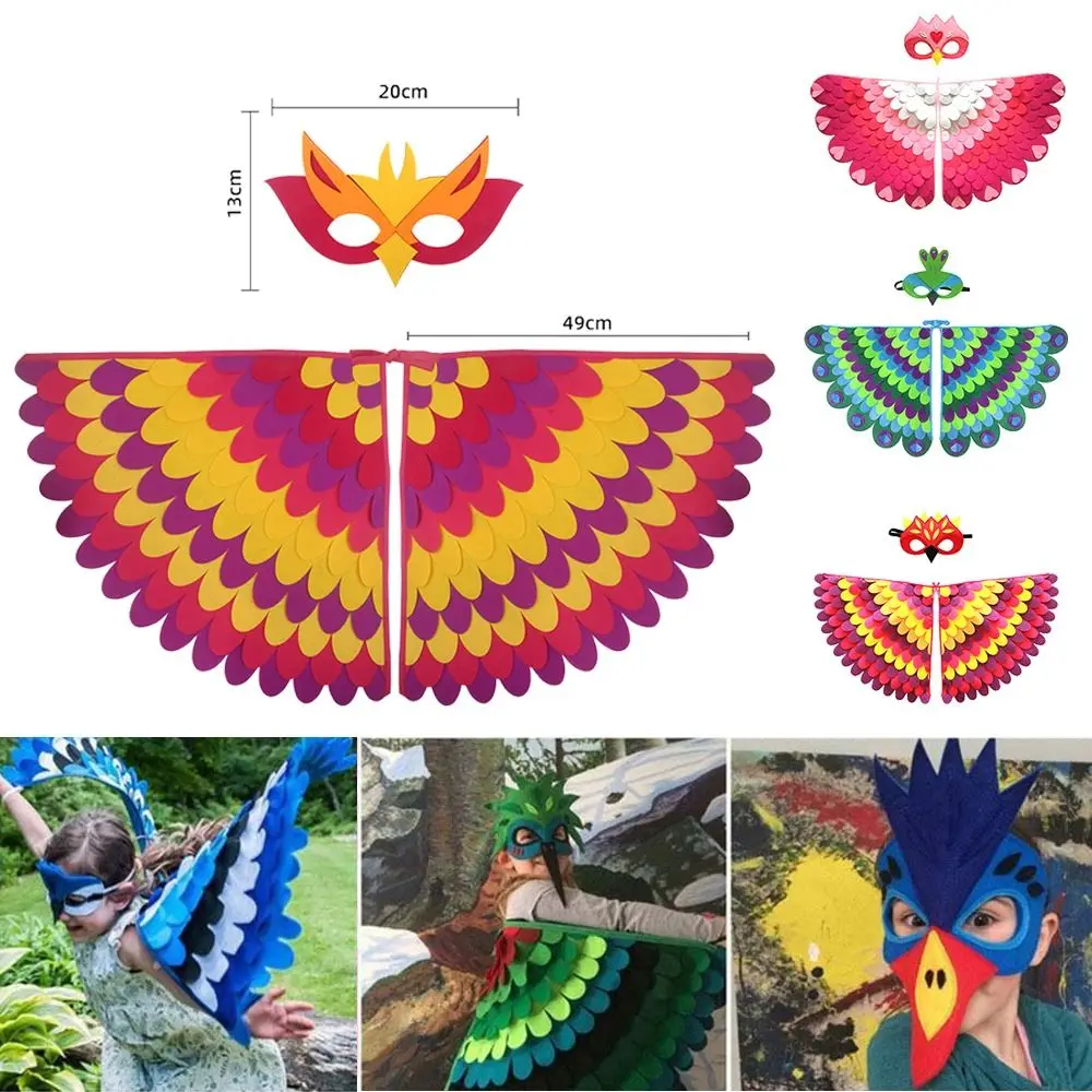 

Stage Performance Animal Bird Wings+Mask Suit Kids Parrot Bird Peacock Owl Felt Cape Cosplay Cloak