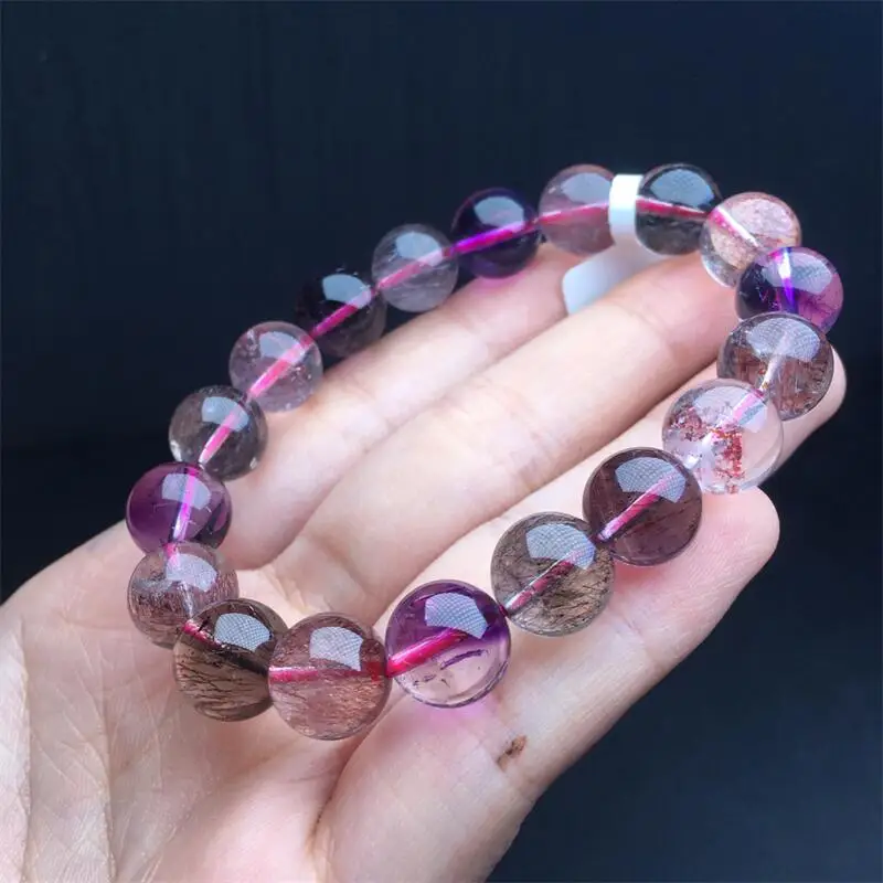 12MM Natural Super Seven Quartz Bracelet String Charms Handmade Fortune Energy Mineral Woman Amulet Jewelry Gift 1PCS