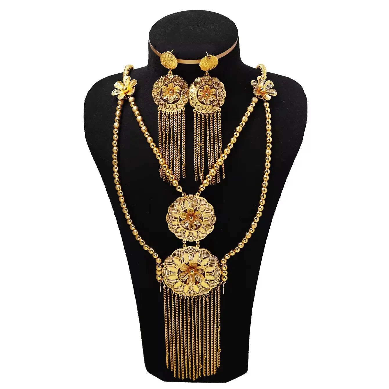 

New Dubai Australia France 24K Gold Plated Necklace Earrings Engagement Party Jewelry Gift Set for Lover YY10692