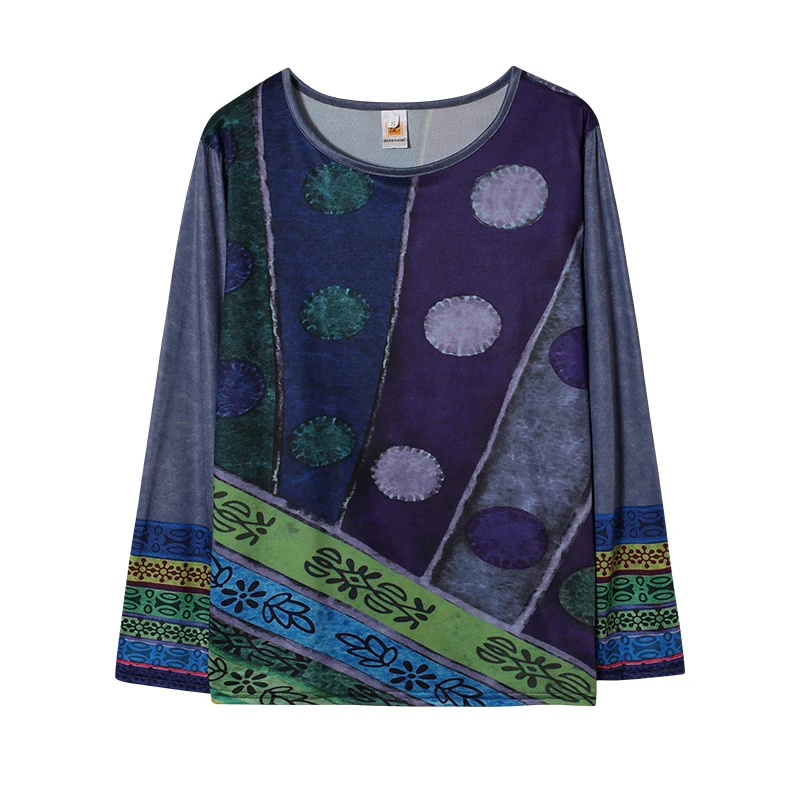 Damen Ethno-Stil Bedruckter Loser Langarm-Hoodie Übergroßes Mode-T-Shirt Europäisch-Amerikanischer Trend 2024 – Detail 14