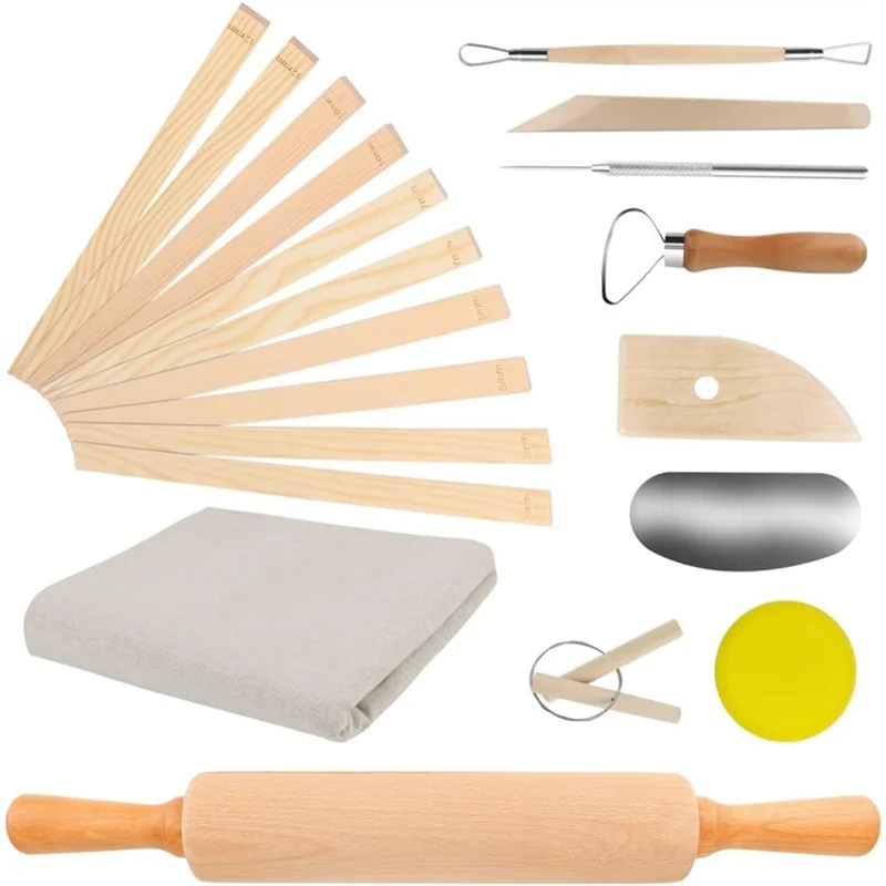 

【People Favorite】Pottery Teaching Kit With Rolling Pin,Pottery Teaching Rolling Mud Sticks Clay Sculpting Tools And Premium Line